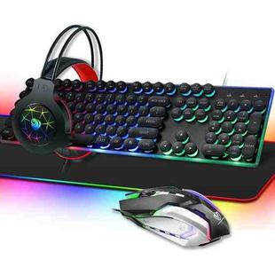 PANTSAN LD-145 4 in 1 Luminous Punk Gaming Keyboard + Mouse + Headphones + Mouse Pad Set(Black)