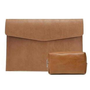 PU Leather Litchi Pattern Sleeve Case For 13.3 Inch Laptop, Style: Liner Bag + Power Bag  (Light Brown)