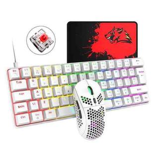 FREEDOM-WOLF T60 62 Keys RGB Gaming Mechanical Keyboard Mouse Set, Cable Length:1.6m(White Red Shaft)
