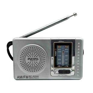 INDIN BC-R2048 AM FM Radio Telescopic Antenna Multifunction Mini Pocket Radio(Silver Gray)