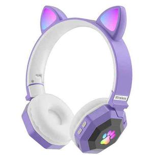 LS020 Glowing Folding Cat Ears Wireless Bluetooth Sports Headset(Light Purple)