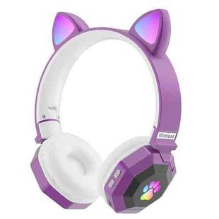 LS020 Glowing Folding Cat Ears Wireless Bluetooth Sports Headset(Deep Purple)