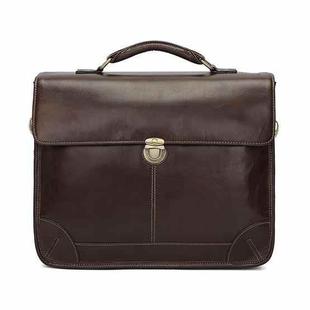 Men Retro Cowhide Leather Briefcase Multifunctional Laptop Bag for 15.6 Inch Computer(Coffee)