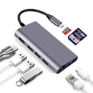 8 in 1 Type-c to HDMI+RJ45 Network Port+3USB3.0+PD Docking Station(Gray)