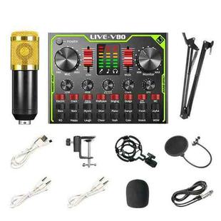 V80 Live Sound Card Set Mixing Console,Style: With Golden  BM800 Microphone Set