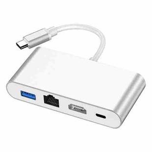 4 In 1 Type-C To HDMI + PD + USB + RJ45 Docking Station(Silver)
