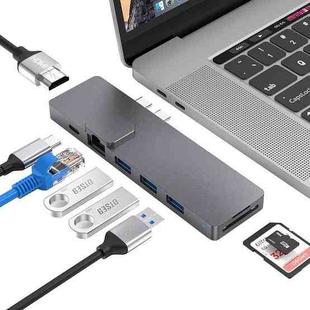 Dual Type-C HUB To RJ45 Gigabit Ethernet Port + USB3.0 + SD/TF Card Reader + HDMI 4K(Grey)