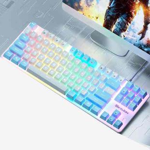SKYLION H87 Mechanical Green Shaft Wired Computer External Keyboard, Color: White And Blue