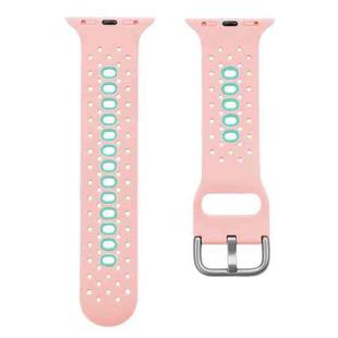 2 PCS Two Color Silicone Porous Watch Bands For Apple Watch, Specification: 42/44mm S(Pink+Green)