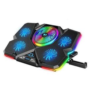 CoolCold  Five Fans 2 USB Ports Laptop Cooler Gaming Notebook Cool Stand,Version: Touch Symphony Blue 