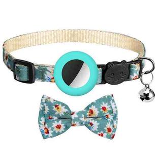 Anti-Lost Printed Bow Pet Collar with Bell for AirTag(Mint Green)