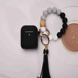 For Airpods Tassel Beaded Bracelet Earphone Case, Color: Black Beads+Cover