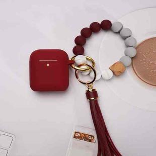 For Airpods Tassel Beaded Bracelet Earphone Case, Color: Wine Red Bead+Cover