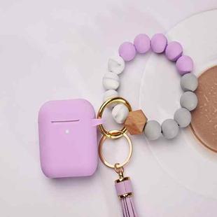 For Airpods Tassel Beaded Bracelet Earphone Case, Color: Light Purple Bead+Cover