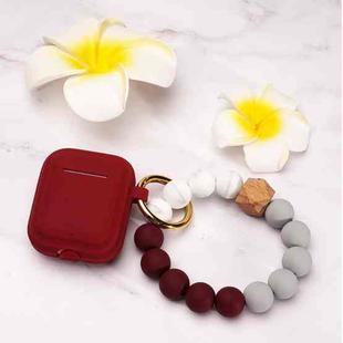 For Airpods Tassel Beaded Bracelet Earphone Case, Color: Striped Wine Red+Bead+Buckle