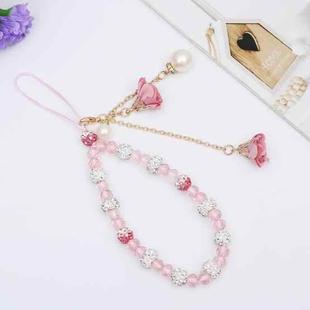 Crystal Mobile Phone Lanyard Girls Ceramic Clay Plaster Flower Bracelet(Pink)