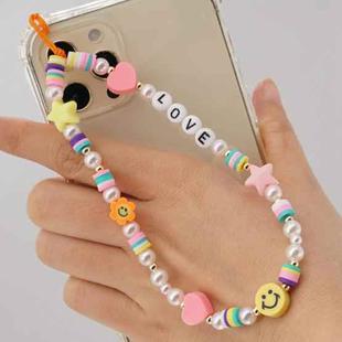 Imitation Pearl Mobile Phone Chain Smiley Beaded Soft Pottery Love Mobile Phone Chain(Qt-k210095c)