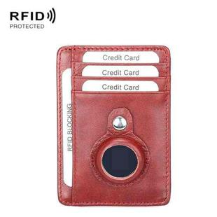 TQ-319 Anti-Theft Anti-Lost Tracker Leather Card Holder For AirTag, Style: Leather Flat Pattern (Red)