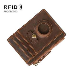 Tracking Locator Leather Wallet RFID Anti-theft Card Holder for AirTag, Color: Zipper-Coffee
