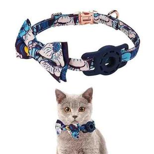 Pet Tracker Collar Insert Buckle Bow Collar For AirTag(Deep Blue)