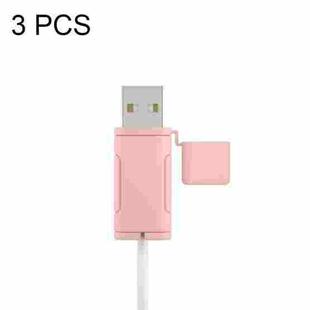 3 PCS Soft Washable Data Cable Silicone Case For Apple, Spec: USB (Pink)