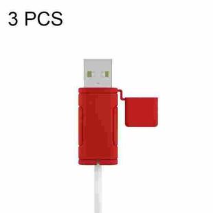 3 PCS Soft Washable Data Cable Silicone Case For Apple, Spec: USB (Red)