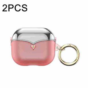 For AirPods 1/2 2pcs One-piece Plating TPU Soft Shell Protective Case(Transparent Pink +Silver)