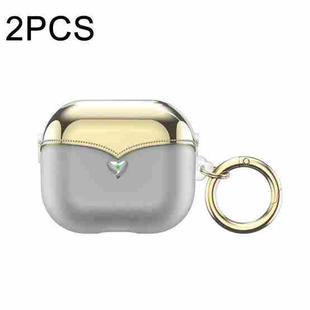 For AirPods 1/2 2pcs One-piece Plating TPU Soft Shell Protective Case(Transparent +Gold)