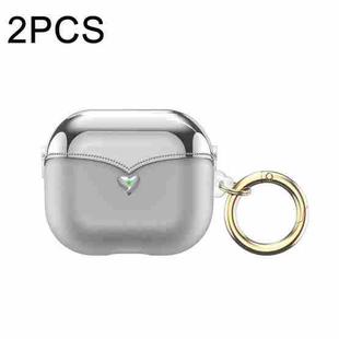 For AirPods 3 2pcs One-piece Plating TPU Soft Shell Protective Case(Transparent  Silver)