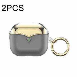 For AirPods Pro 2 2pcs One-piece Plating TPU Soft Shell Protective Case(Transparent Black+Gold)