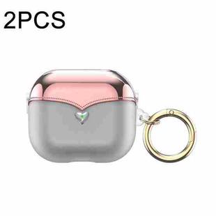For AirPods Pro 2 2pcs One-piece Plating TPU Soft Shell Protective Case(Transparent +Pink)