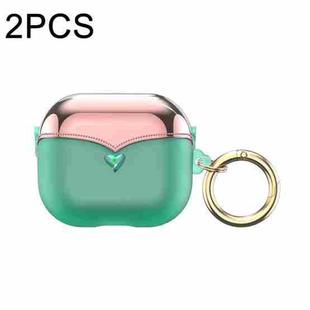 For AirPods Pro 2 2pcs One-piece Plating TPU Soft Shell Protective Case(Transparent Green+Pink)