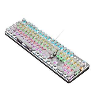 K820 104 Keys Retro Punk Plating Knob Glowing Wired Green Shaft Keyboard, Cable Length: 1.6m, Style: Running Lights (White)