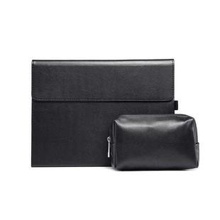 For Microsoft Surface Pro 9 Tablet Protective Case Holder(Microfiber Lambskin Texture Black Case + Power Supply Bag)