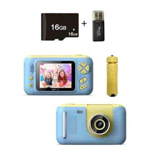 2.4 Inch Children HD Reversible Photo SLR Camera, Color: Yellow Blue + 16G Memory Card + Card Reader