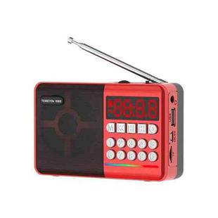 TEMEIYIN LED Digital Display Card Bluetooth Radio Speaker Morning Exercise Portable Player, Color: Red with Light