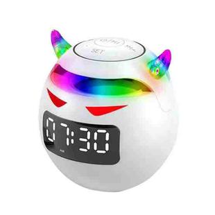 Small Demon Wireless Bluetooth Speaker Flash Card Dazzle Light Stereo Alarm Clock, Style:, Color: Flagship Version (White)