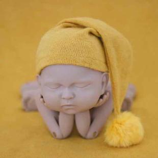 Newborn Photography Clothing Baby Photography Fur Ball Knitted Long Tail Hat(Yellow)