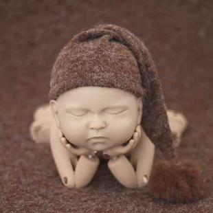 Newborn Photography Clothing Baby Photography Fur Ball Knitted Long Tail Hat(Coffee)