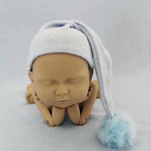 Newborn Photography Clothing Baby Photography Fur Ball Knitted Long Tail Hat(Light Blue)