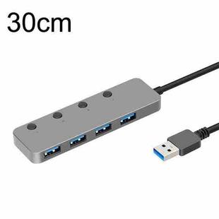 HS0059 Independent Switch USB 3.0 4 Ports Extension Type-C / USB-C Aluminum Alloy HUB, Cable Length: 30cm