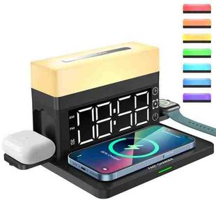 N65 15W 6 In 1 Multifunctional RGB Light Wireless Charger with Alarm Clock, Color: Black