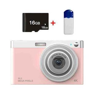 C13 2.88 inch 4K 8X Optical Zoom Telescopic Lens HD Digital Camera, Spec: Pink+Card Reader+16G