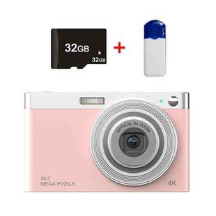 C13 2.88 inch 4K 8X Optical Zoom Telescopic Lens HD Digital Camera, Spec: Pink+Card Reader+32G