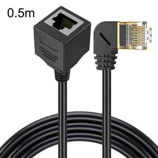 Right Bend 0.5m Cat 8 10G Transmission RJ45 Male To Female Computer Network Cable Extension Cable(Black)