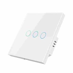 Tuya ZigBee Zero Firewire Touch Wall Remote Control Switch Light Control Voice Switch EU Plug, Style: 3 Gang (White)