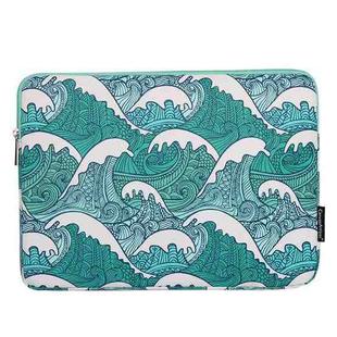 H3-04  12 Inch PU Leather Printing Laptop Liner Bag Tablet Sleeve Bag(Green Wave)