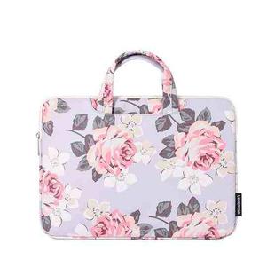 H40-B01 White Rose Pattern Laptop Case Bag Computer Liner Bag With Handle, Size: 12 Inch(Grey)