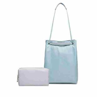 For Apple Macbook Shoulder / Handheld / Messenger Computer Bag, Size: Large(Lake blue+gray PU Power Bag)