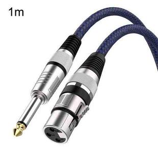 1m Blue and Black Net TRS 6.35mm Male To Caron Female Microphone XLR Balance Cable